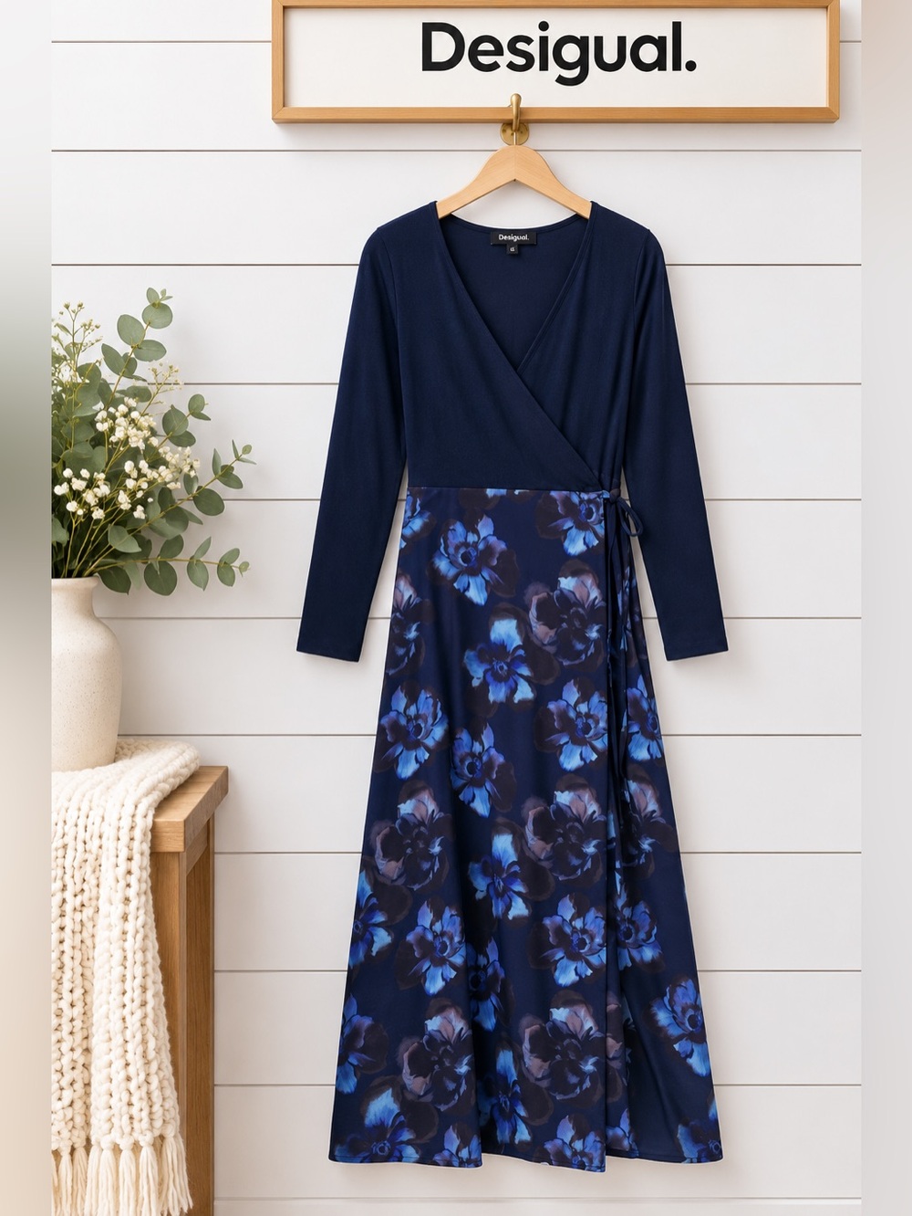Desigual Navy Blue Floral Wrap Maxi Dress – XL